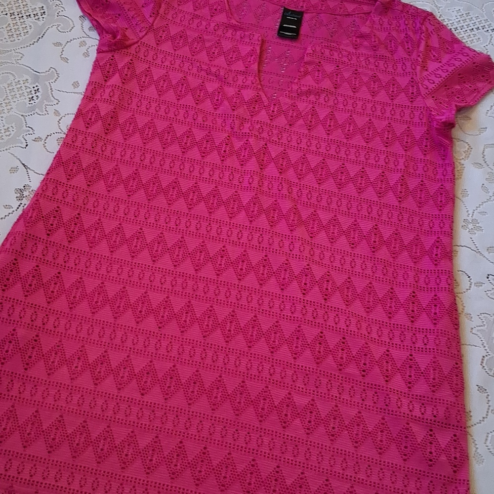 Catalina Fuchsia Pink Eyelet Short Sleeve Beach Cover